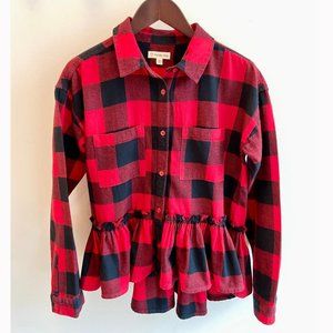 Tucker + Tate Girls' Buffalo Check Plaid Flannel Peplum Top